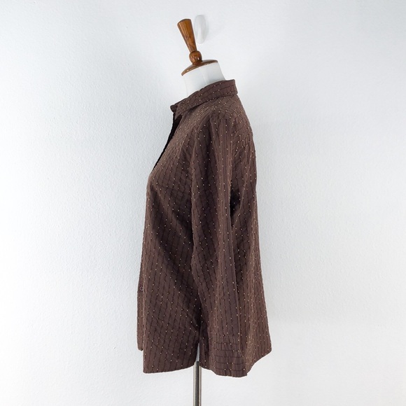 Foxcroft Brown Print Button Front Long Sleeve Top - Picture 3 of 6